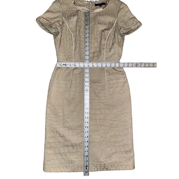 Alex Marie‎ Tan Textured Sheath Pencil Dress Pockets Geometric Office Work Sz 4 - Picture 8 of 12
